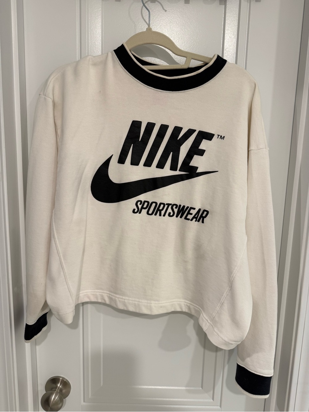 Nike White Crewneck Sweatshirt with Black Logo and Trim